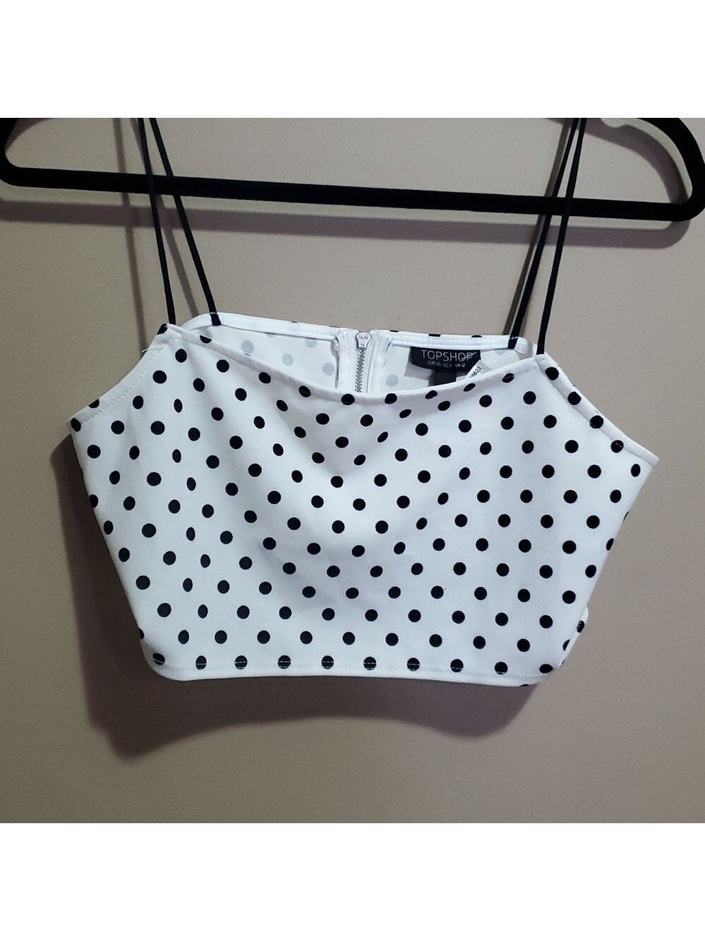Topshop Black and White Polka Dot Crop Top Size 8 - Picture 3 of 7